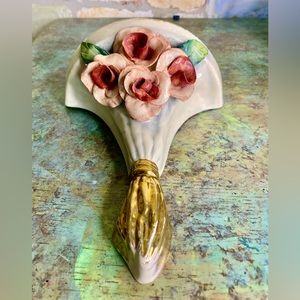 Antique porcelain wall sconce roses gold leaf